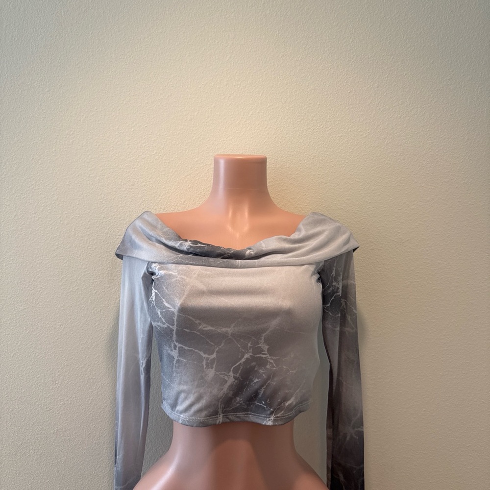 Gray Off-Shoulder Long Sleeve Top